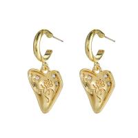Zinc Alloy Rhinestone Drop Earring, Heart, KC gold color plated, fashion jewelry & for woman & with rhinestone [