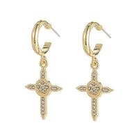 Zinc Alloy Rhinestone Drop Earring, Cross, KC gold color plated, fashion jewelry & for woman & with rhinestone [