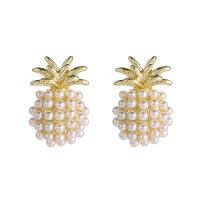 Plastic Pearl Zinc Alloy Earring, with Plastic Pearl, Pineapple, KC gold color plated, fashion jewelry & for woman 