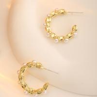 Boucle d'oreille en alliage de zinc en plastique perle, avec perle de plastique, plaqué de couleur d'or KC, bijoux de mode & pour femme, doré Vendu par paire[