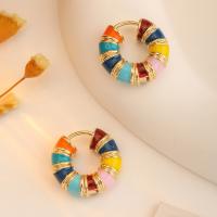 Brass Huggie Hoop Earring, plated, fashion jewelry & for woman & enamel, multi-colored 