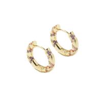 Boucles d'oreilles en laiton zircon cubique pavent, bijoux de mode & pavé de micro zircon & pour femme, doré, 15mm, Vendu par paire[