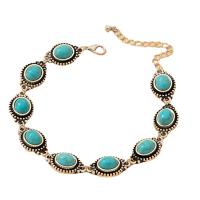 Zinc Alloy Anklet, with turquoise, with 7CM extender chain, silver color plated, fashion jewelry & for woman, blue Approx 22 cm [