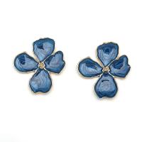 Enamel Zinc Alloy Stud Earring, Flower, gold color plated, fashion jewelry & for woman, blue [
