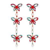 Zinc Alloy Rhinestone Drop Earring, with Plastic Pearl, Butterfly, gold color plated, fashion jewelry & for woman & with rhinestone, red [