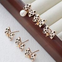 Brass Earring Stud Component, Butterfly, plated, DIY & enamel, golden [