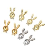 Brass Peg Bail, with Cubic Zirconia, Rabbit, real gold plated, for woman [