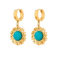 Huggie Hoop Drop Earring, Acier inoxydable 304, avec turquoise, Placage de couleur d'or, styles différents pour le choix & pour femme, Vendu par paire[