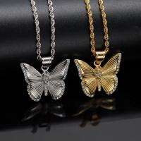 Stainless Steel Jewelry Necklace, 304 Stainless Steel, Butterfly, Vacuum Ion Plating & for woman & with rhinestone Approx 23.6 Inch [