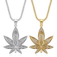 Titanium Steel Jewelry Necklace, Maple Leaf, Vacuum Ion Plating, Unisex & with rhinestone Approx 23.6 Inch [