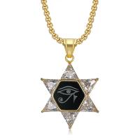 Titanium Steel Jewelry Necklace, with Resin, Hexagram, Vacuum Ion Plating, Unisex & micro pave cubic zirconia Approx 23.6 Inch [