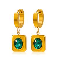 Huggie Hoop Drop Earring, 304 Stainless Steel, Geometrical Pattern, 18K gold plated, for woman & with rhinestone [