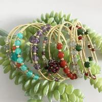 Gemstone Bracelets, Natural Stone, with brass wire, gold color plated, fashion jewelry & for woman, Inner Approx 58mm [