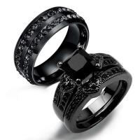 Couple Finger Rings, Zinc Alloy, fashion jewelry & Unisex & with rhinestone, black 