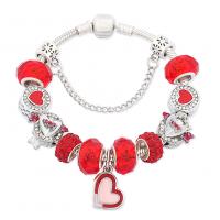 Brass Chain European Bracelets, with Crystal, fashion jewelry & Unisex & enamel, red [