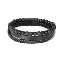 PU Leather Cord Bracelets, with 316L Stainless Steel, handmade, fashion jewelry & Unisex black .5 cm 