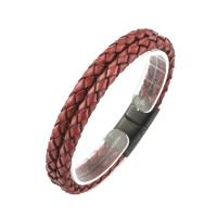bracelet de cordon en PU , cuir PU, avec Aimant & acier inoxydable 316L, fait à la main, bijoux de mode & unisexe & normes différentes pour le choix, rouge, Vendu par PC[