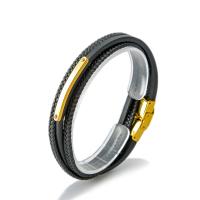 bracelet de cordon en PU , cuir PU, avec acier inoxydable 316L, Placage ionique sous vide, bijoux de mode & multicouche & unisexe, plus de couleurs à choisir Environ 21 cm, Vendu par PC[