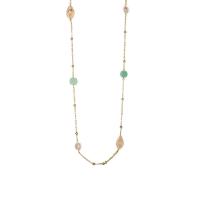 Freshwater Pearl Sweater Chain Necklace, Brass, with Jade & Freshwater Pearl, gold color plated, fashion jewelry & for woman, multi-colored cm 