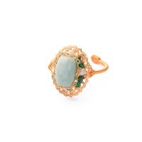 Gemstone Brass Finger Ring, with Jade & Freshwater Pearl, gold color plated, fashion jewelry & for woman Inner diameteruff1a17mm [