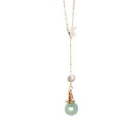 Freshwater Pearl Sweater Chain Necklace, Brass, with Jade & Seedbead & Freshwater Pearl, gold color plated, fashion jewelry & for woman, two different colored, 85mm cm [