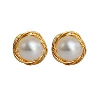 Freshwater Pearl Brass Earring, with Freshwater Pearl, gold color plated, fashion jewelry & for woman, two different colored, 10mm [