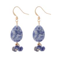 Boucle d'oreille en demi-gemme , Pierre bleue de Speckle, avec laiton & fer, Placage de couleur d'or, bijoux de mode & pour femme, bleu, 15-80mm, Vendu par paire