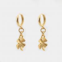 Brass Lever Back Earring, Four Leaf Clover, high quality gold color plated, fashion jewelry & for woman 