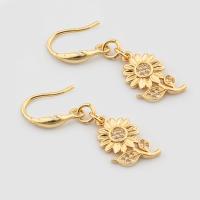 Cubic Zirconia Micro Pave Brass Earring, Sunflower, high quality gold color plated, fashion jewelry & micro pave cubic zirconia & for woman 