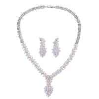 Cubic Zirconia Zinc Alloy Jewelry Sets, earring & necklace, platinum color plated, micro pave cubic zirconia & for woman, 4cm,3.6cm cm [
