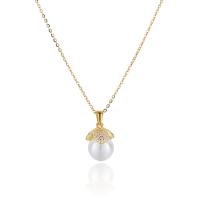Cubic Zircon Micro Pave Sterling Silver Necklace, 925 Sterling Silver, with Shell Pearl, with 1.2inch extender chain, plated, oval chain & micro pave cubic zirconia & for woman Approx 15.4 Inch [