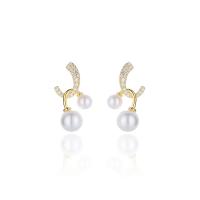 Cubic Zirconia Micro Pave Sterling Silver Earring, 925 Sterling Silver, with Shell Pearl, plated, fashion jewelry & micro pave cubic zirconia & for woman 5-7.5mm 