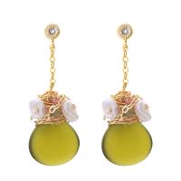 Gemstone Drop Earring, Brass, with Gemstone & Shell & Freshwater Pearl, gold color plated, fashion jewelry & for woman & with cubic zirconia, two different colored [