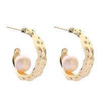 Freshwater Pearl Brass Earring, with Freshwater Pearl, gold color plated, fashion jewelry & for woman, two different colored 