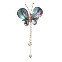 Shell Brooch, Brass, with Abalone Shell & Freshwater Pearl, gold color plated, fashion jewelry & for woman, multi-colored [