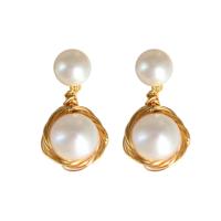 Freshwater Pearl Brass Earring, with Freshwater Pearl, 14K gold plated, fashion jewelry & for woman, two different colored [