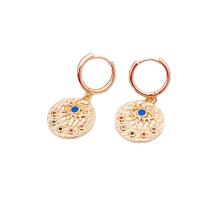 Evil Eye Earrings, Brass, Round, 14K gold plated, fashion jewelry & evil eye pattern & micro pave cubic zirconia & for woman, multi-colored 