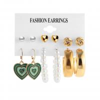Zinc Alloy Earring Set, with Plastic Pearl, plated, 6 pieces & fashion jewelry & for woman & enamel, multi-colored 