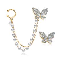Zinc Alloy Earring Wrap, with Plastic Pearl, plated, fashion jewelry & for woman & with rhinestone 
