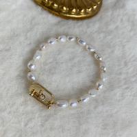 Bracelets de perles, laiton, avec perle d'eau douce cultivée, Plaqué d'or 14K, bijoux de mode & pour femme, deux couleurs différentes cm, Vendu par brin[