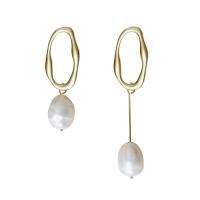 Asymmetric Earrings, Brass, with Freshwater Pearl, 14K gold plated, fashion jewelry & for woman, two different colored 
