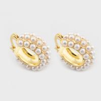 des anneaux de cuivre, laiton, avec perle de plastique, couleur de haute qualité d'or plaqué, bijoux de mode & pour femme Vendu par paire[