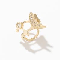 Brass Earring Cuff, Butterfly, fashion jewelry & micro pave cubic zirconia & for woman, golden 