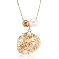Zinc Alloy Cubic Zirconia Necklace, with Shell & Plastic Pearl, with 4.6CM extender chain, gold color plated, fashion jewelry & micro pave cubic zirconia & for woman 28mm Approx 49.5 cm [