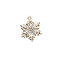 Cubic Zirconia Brass Pendants, with Cubic Zirconia, Snowflake, KC gold color plated, DIY 