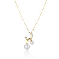 Cubic Zirconia Micro Pave Sterling Silver Necklace, 925 Sterling Silver, with Shell Pearl, with 2inch extender chain, plated, box chain & micro pave cubic zirconia & for woman Approx 15.7 Inch [