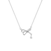 Cubic Zirconia Micro Pave Sterling Silver Necklace, 925 Sterling Silver, with 2inch extender chain, Bowknot, platinum plated, cross chain & micro pave cubic zirconia & for woman, 14mm Approx 15.7 Inch 