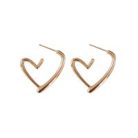 Sterling Silver Stud Earring, 925 Sterling Silver, Heart, Plating champagne gold, fashion jewelry & for woman & hollow 