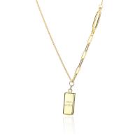 Sterling Silver Jewelry Necklace, 925 Sterling Silver, with 2inch extender chain, Geometrical Pattern, gold color plated, sideways chain & with letter pattern & for woman Approx 15.7 Inch [