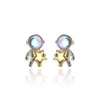 Sterling Silver Stud Earring, 925 Sterling Silver, with Moonstone, Astronaut, plated, fashion jewelry & for woman [